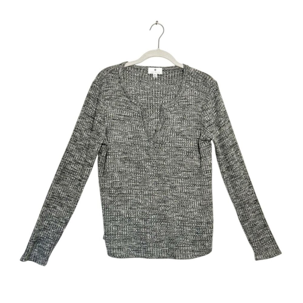Socialite Women's Long Sleeve Thermal Henley Top in Black/White - Sz M